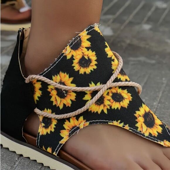 Sunflower Canvas Casual Summer Soft Bottom Beach Sandals Boho Shoes Summer Vacay - Picture 6 of 6